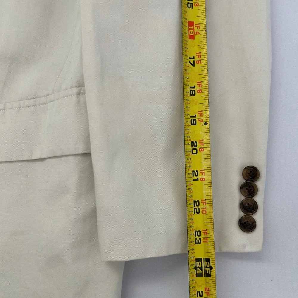 Brooks Brothers Blazer Mens L Cream Linen Blend Lined Jacket Sport Coat Irish - Picture 11 of 13